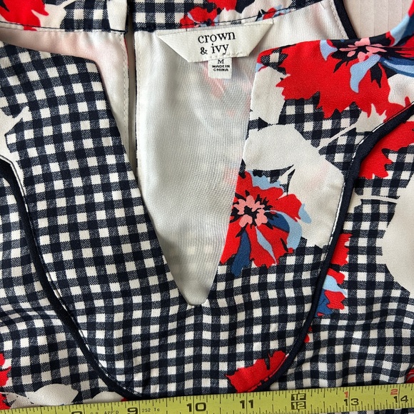 Crown & Ivy Sleeveless Floral Shift Dress w/ Ruffle-Trimmed Split Neckline Sz M - Picture 8 of 11